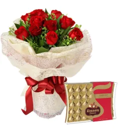 12 Red Roses With Hershey's Kisses Deluxe Chocolate Box