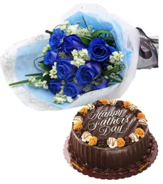 12 blue Roses Bouquet with Cake