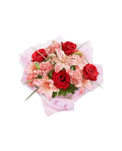 6 Red Roses,6 Pink Carnations and 3 Perfume Pink lilies