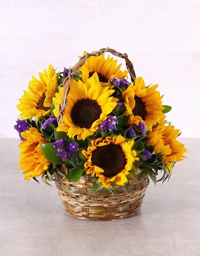 sunflowers with seasonal flowers basket