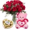 12 Pink Roses Bouquet,Ferrero Heart Shape Box with Bear Send to Philippines