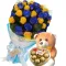 24 Yellow & Blue Roses,Ferrero Heart Shape Box with Bear to Philippines